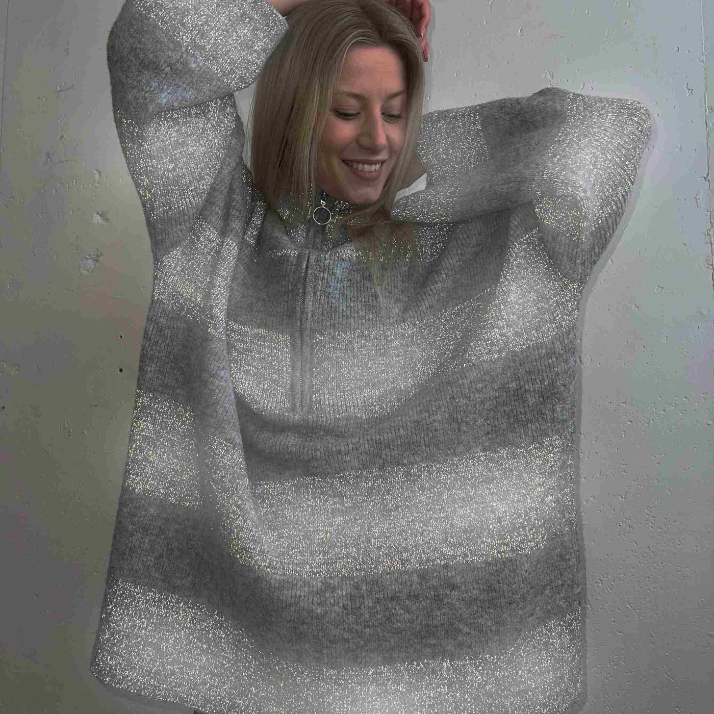 Morild Sine Zip Knit med refleks, lys grå