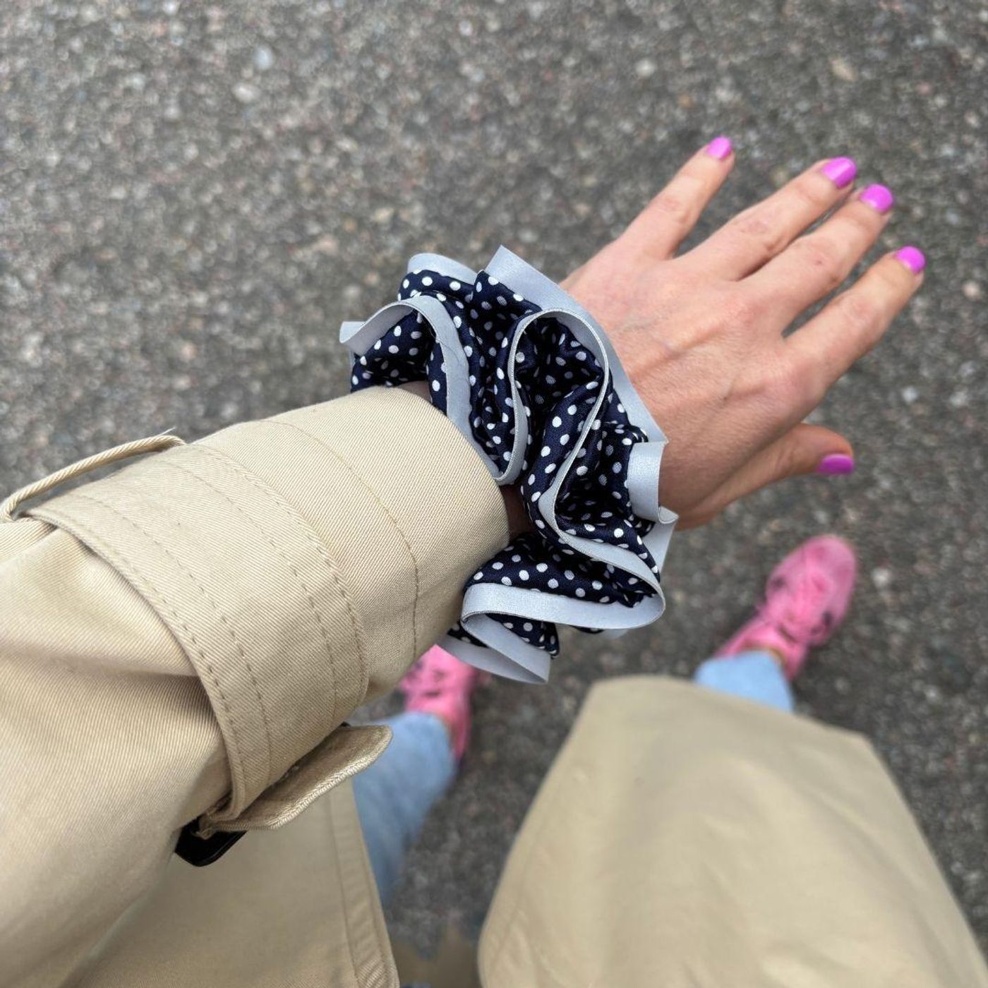Morild Volang Scrunchie med refleks, blå/sølv