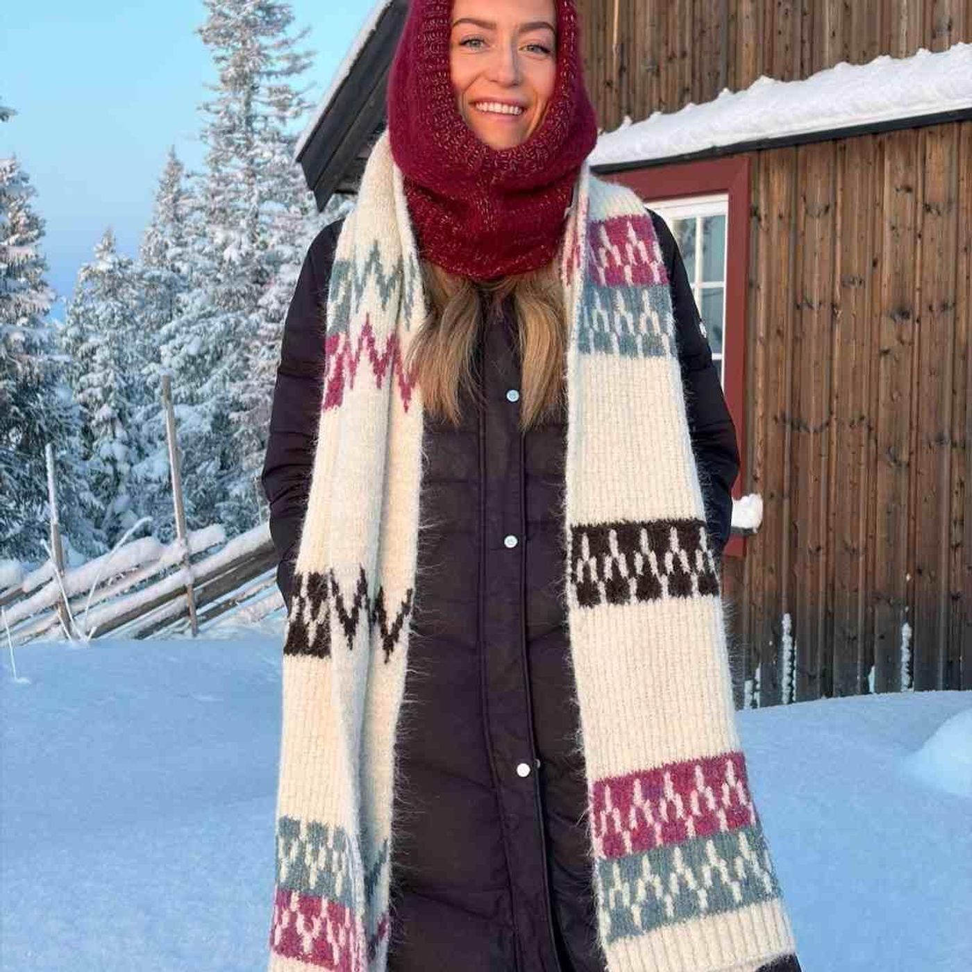 Morild Zig Zag Skjerf med refleks, krem/ocean/cherry