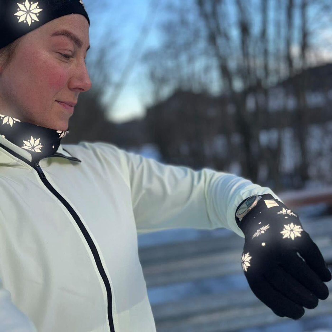 Morild Krystall hansker med refleks, lys beige